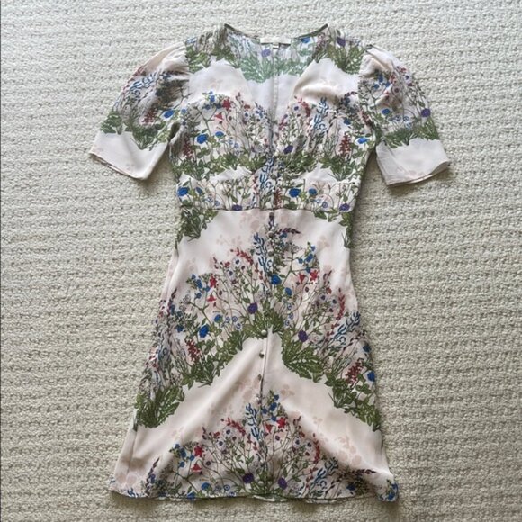 Maje Riviere Floral-Print Silk Crepe De Chine Mini Dress Size EU 36 - Picture 2 of 16